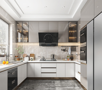 Armoire de cuisine américaine moderne en bois brillant carcasse de meubles polyvalents en MDF avec comptoir en marbre et résine vente en gros