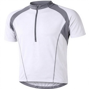 Maillot de cyclisme blanc à manches courtes pour homme avec empiècements gris, demi-zip avant, respirant, pour vélo de route, prix de gros - Product Image 1