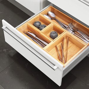 Caja de almacenamiento de bambú con múltiples compartimentos, organizador de escritorio rectangular para clasificar y organizar suministros de oficina - Product Image 5