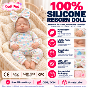 Poupée Reborn en Silicone Intégral de 18 Pouces Personnalisée DollDuo, Bébé Endormi, Pyjama Cœur Pastel Assorti, Turban et Nœud, Cadeau - Product Image 1