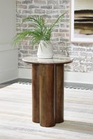 Table d'appoint ronde en marbre Signature Design by Ashley Henfield, tables d'appoint pour salon, pieds en bois massif et en bois d'ingénierie