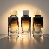 Flacon de parfum en verre carré plat de haute qualité, nouveau design, vide, 30 ml, 50 ml, 100 ml, avec pulvérisateur à sertir, boîte et couvercle personnalisés