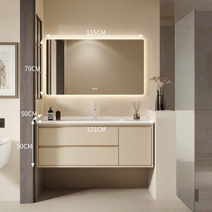 Lavabo de Cerámica de Estilo Vintage con Espejo con Iluminación Inteligente y Mueble de Baño Suspendido en la Pared - Product Image 4