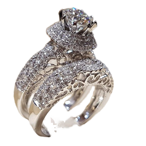 طقم خواتم زفاف فاخرة رومانسية مطلية بالبلاتين للنساء، 5 قطع مع كريستال زركون كبير، هدية خطوبة ووعد حب - Product Image 1