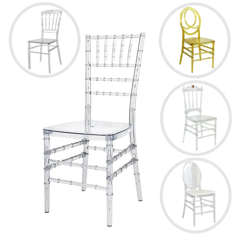 Chaises en plastique acrylique pour mariage, en résine, en plastique, transparent, blanc