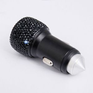 Martillo de Seguridad con Cargador de Teléfono para Auto, con Cristales de Imitación Brillantes, Aleación de Aluminio QC2.0, 5V/1A, 2 Puertos USB - Product Image 3