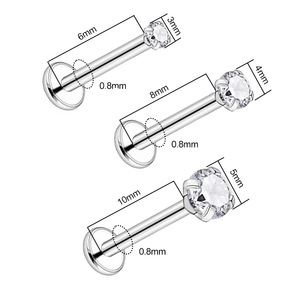 Labret en titane F136 plaqué PVD avec filetage interne et zircon coloré |   Bijoux de piercing corporel pour femmes |   Hypoallergénique - Product Image 5