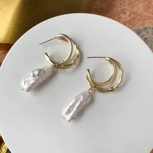 Silver Earring Vintage Baroque Style 925 Silver Pin Natural Pearl Gold Plate Drop And Dangle Earring Jewellery Women Drop Earrings