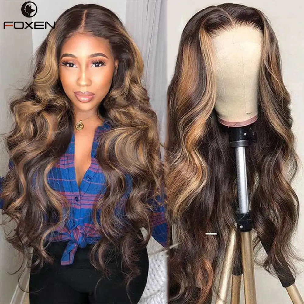 13X4 Honey Blonde Piano Ombre Body Wave Wig Cuticle Aligned Ombre Brown 3T Highlight Body Wave Mink Human Hair Lace Front Wigs