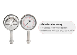 Industriële Roestvrijstalen <span class=keywords><strong>100Mm</strong></span> 100 Bar Diafragma Manometer Voor Corrosieve Media, Chemische Vezels, Verven, Farmaceutisch - Product Image 3