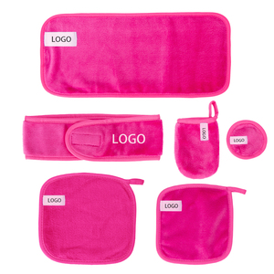 Lot de 6 lingettes nettoyantes pour le visage avec logo personnalisé, serviettes démaquillantes en microfibre ultra douces, chiffons nettoyants pour le visage, ensembles de bandeaux et gants de spa - Product Image 1