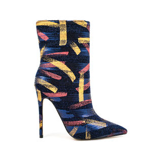 WETKISS 2023 מותאם אישית אדום כחול אפור גרפיטי גבוהה העקב הבוהן מחודדת קרסול מגפיים לנשים ובנות - Product Image 2