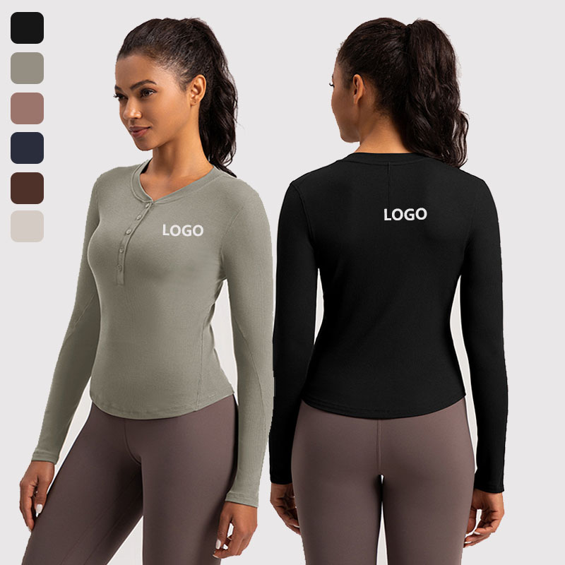 XW-CX84 Half Zip Activewear Fitness Long Sleeve Custom Logo Yoga Ribbed Corset Gym Button Women Sports Ladies Tops