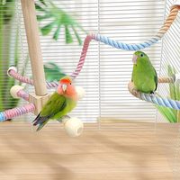 Ensemble de perchoirs souples pour oiseaux avec perchoir vertical et roue rotative en bois, jouet de cage pour ara, agapornis, perruches, calopsites