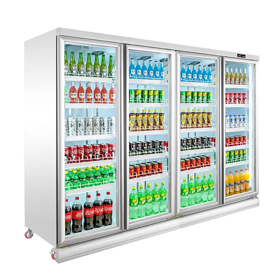 Kommerzielle Vitrine Lieferanten preis Supermarkt Glastür Drink Display Kühlschrank