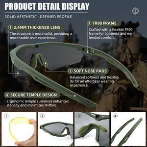 戦術スタイル安全メガネ 3種類の交換レンズ付き <span class=keywords><strong>ANSI</strong></span> <span class=keywords><strong>Z87</strong></span>.<span class=keywords><strong>1</strong></span>規格 TR90フレーム 処方レンズ装着可能 - Product Image 3