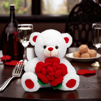 Vente en gros Nouveau design Ours en peluche Saint-Valentin en coton PP blanc avec fleurs à câliner, 30 cm, jouets en peluche en vrac