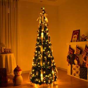 6FT trang trí đầy đủ pull-up Cây giáng sinh có thể gập lại ráp Xmas cây với đồ trang trí, Ruy Băng Vàng, bông tuyết, dễ dàng lắp ráp - Product Image 5