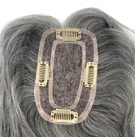 Topper pour femme en cheveux humains vierges gris argentés, facile à porter, taille 3x5 pouces, gris, 10, 12, 14 pouces