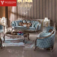 Ensemble de canapés classiques en bois massif brun antique de luxe pour salon, meubles élégants en tissu pour appartement, hôtel ou villa