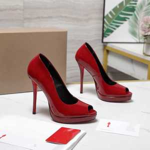 Loubouting Chaussures Rouges en Cuir Véritable Talons Plateforme à Bout Ouvert Chaussures de Créateur Talons Hauts de Luxe - Product Image 1