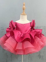 Nouveau Satin Perle Enfants 1 Ans Bébé Anniversaire Fluffy Fil Princesse Rose Robe Fête Porter