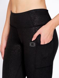 Leggings de sport pour femme en Lycra noir imprimé Cobra, très extensibles, avec poche pour téléphone portable, respirants, longueur cheville - Product Image 4