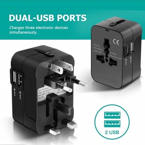 British World Travel <strong>Plug</strong> Adapter with <strong>Portable</strong> Phone Charger 2 USB Ports 3A Rated Current Universal Travel <strong>Socket</strong> - Product Image 3