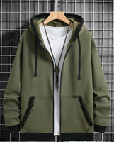 Sweat-shirt à capuche zippé intégral en molleton pour homme, coupe oversize à épaules tombantes, avec poche kangourou, bord côtelé contrastant, personnalisable avec logo