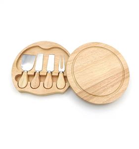 Nouvel ensemble d'accessoires de cuisine en bois au design tendance, planche à fromage ronde en bois avec couteaux, vente en gros - Product Image 1