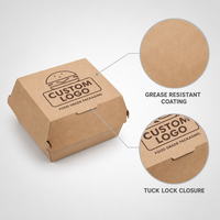 Boîtes à hamburgers personnalisées imprimées en gros, jetables, pliables, en papier kraft, pour emballage à emporter, pour restaurants de restauration rapide