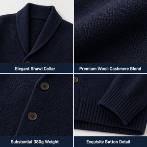 <span class=keywords><strong>Cardigan</strong></span> da <span class=keywords><strong>Uomo</strong></span> con Collo a Scialle, 90% Lana Merino 10% Cashmere, Lavorato a Maglia, <span class=keywords><strong>Blu</strong></span> Navy, Manica Regolare, Chiusura a Bottone Singolo, OEM - Product Image 3