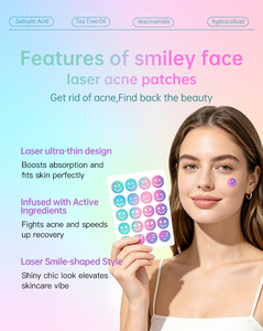 Autocollants anti-acné colorés à marque privée, motif visage souriant holographique laser, pour tous types de peau - Product Image 3