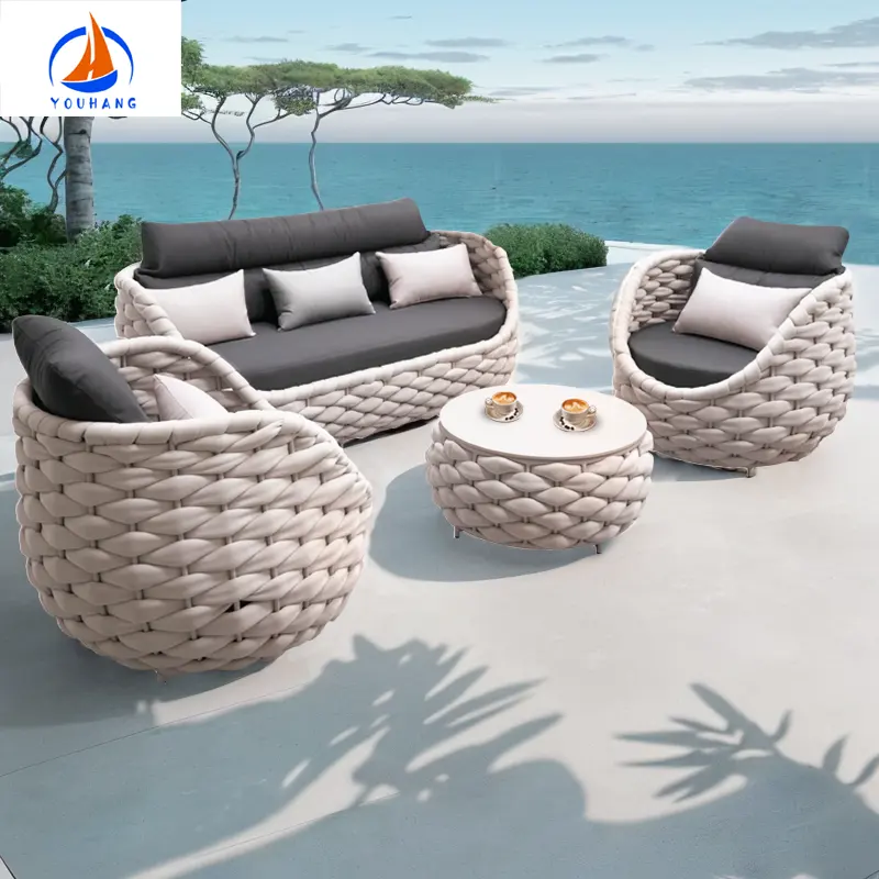 Mobilier d'extérieur Chine Coussins imperméables Canapé Jardin Ensemble chaise en rotin Mobilier d'extérieur en rotin pour restaurant