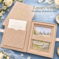 Boîte d'invitation de mariage de luxe personnalisée en velours, boîte cadeau rigide avec ruban et dorure à chaud, vente en gros, fabricant, faible MOQ