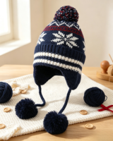Chullo péruvien avec pompon unisexe homme/femme 100% acrylique lavable en machine couleurs décontractées noir taille unique