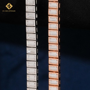 ZUANFA JEWELRY Pulsera de tenis unisex de moissanita con corte esmeralda de 2*4mm, estilo clásico, de plata 925 bañada en rodio - Product Image 4