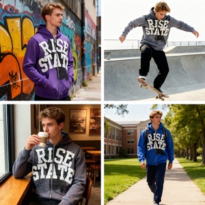 Cầu Vồng Phun Biểu Tượng Tùy Chỉnh Vá Thêu Faded Pháp Terry Đau Khổ Thêu Zip up Axit Rửa Áo - Product Image 4