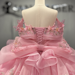 Robe de soirée Instagram Dy1535 rose pour Quinceañera, col cœur, épaules dénudées, appliques, taille naturelle, longueur ras du sol - Product Image 4