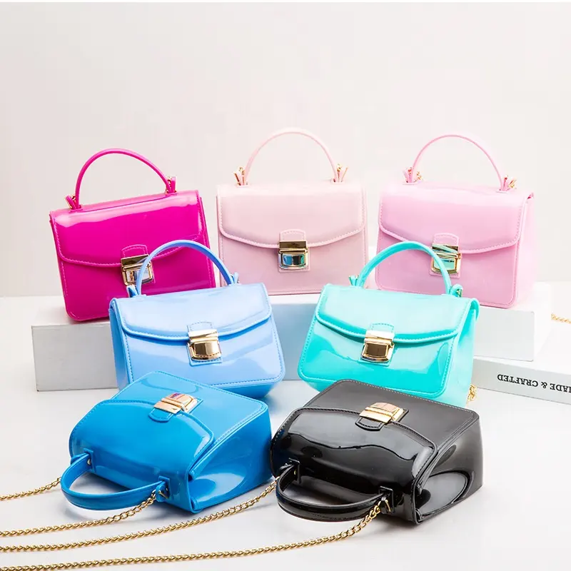 New Arrival Spring Style Candy Color Slung Jelly Bag Chain Bag Lipstick Girl PVC Cute Shoulder Handbag For Ladies