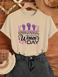 T-shirt da donna Luokeren per la Giornata Internazionale della Donna, girocollo, manica corta, stampata, casual, in tessuto 100% poliestere lavorato a maglia - Product Image 3