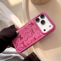 Coque pour iPhone 17 Pro Max style coréen, en cuir rose rouge avec nœud, grande fenêtre, protection intégrale anti-chute