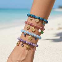 Bracelet élégant personnalisé EDGE avec perles en pierre bleue, breloques en coquillage et pierre de verre, thème océan, bijoux de mode pour femmes