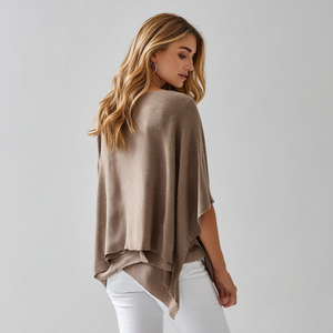 Pull <span class=keywords><strong>Poncho</strong></span> en laine mérinos asymétrique pour femmes coupe ample brodé en tricot Cape en fourrure Long T-Shirt imprimé motif décontracté hiver - Product Image 6