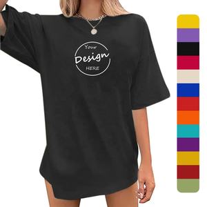 Bulk Wholesale Plain Color Comfortable Cotton High Quality Street Wear Casual Drop Shoulder Crew Neck Oversize <b>T</b> <b>Shirt</b> Women - Product Image 1