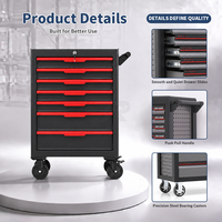Chariot à outils mobile en acier à sept tiroirs verrouillables, avec panneau perforé, pour garage, atelier et réparation automobile, OEM ODM