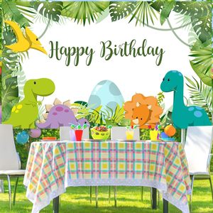 Fondo de Fotografía de Cumpleaños con Diseño de Dinosaurios de 7x5 pies, Dinosaurios de Dibujos Animados, Hojas de Palma, Accesorios Personalizados para Cabina de Fotos, Decoración para Fiesta de Cumpleaños - Product Image 4