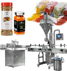 Industrial Full Automatic 1-100g Spice Powder Jar Filling Capping Labeling Machine Seasoning Powder Bottle Filling Machine