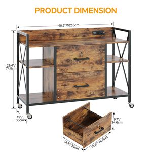 Armoire de classement mobile SENYU en bois rustique à 2 tiroirs avec étagères ouvertes pour le rangement du bureau à domicile - Product Image 2