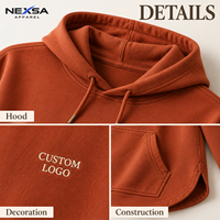 Sweat-shirt décontracté pour homme OEM ODM avec ourlet incurvé, logo personnalisé, fentes latérales, épaules tombantes, poche kangourou, marque privée